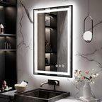 LED Mirror for Bathroom, 24x36 Inch Black Framed Gradient Front and Backlit LED Bathroom Mirror, 3 Colors Dimmable CRI>90, IP54 Enhanced Anti-Fog Bathroom Mirror with Lights