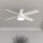 Hunter 52 inch Indoor Ceiling Fan with LED Light and Remote Control - White Modern Ceiling Fan, Low Profile Mount, 4 Blades, For Bedroom, Living Room, or Kitchen, Quiet - Dempsey 59242, Fresh White