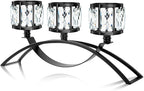 Black 3-Arm Crystal Candle Holders Arched - Elegant Tabletop Candelabra Centerpiece for Weddings, Dining Room Decor, Modern Home & Cabinet Display Housewarming