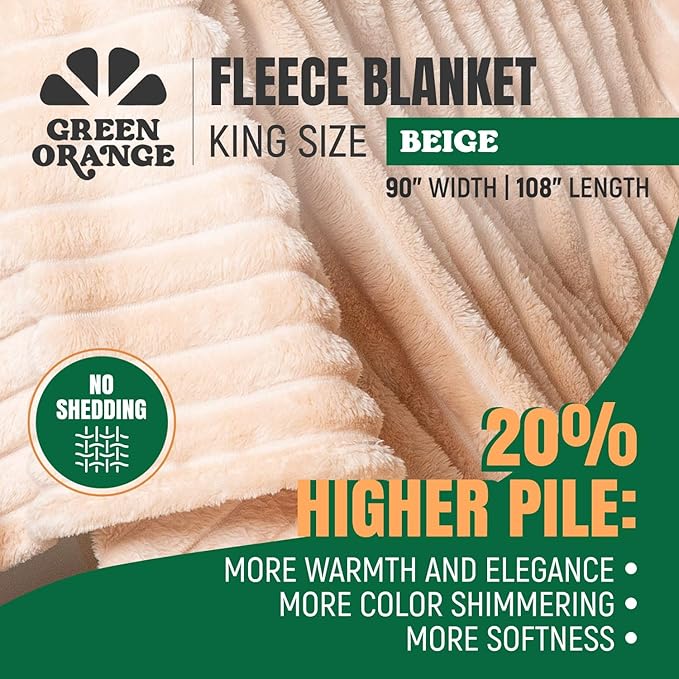 GO Premium Cozy Soft King Blanket for Couch, Bed - Beige Fleece for Living Room, Bedroom, Home Decor - Large for Men, Women (90x108 Inches)