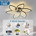 Ceiling Fan with Lights Remote Control, Black Flower Ceiling Fan with Light, 3 Light Color Modern Low Profile Flush Mount Ceiling Fan for Kitchen Bedroom Living Room