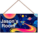 Personalized Rocket Signs Wall Art Decoration Exquisite Decorative Sign For Little Man Cave Custom Name for Kids Room Nursery Door Wall Decor Outer Space Universe Decor For Boys Room