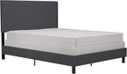 DHP Janford Upholstered Bed, Chic Grey Linen Platform Queen Bed with Modern Headboard, Sturdy Wood and Metal Frame