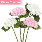 Waipfaru 4Pcs Real Touch Hydrangea Artificial Flowers, Pink & White Fake Hydrangea Flowers, 21" Lifelike Latex Faux Hydrangea Flowers for Wedding Bouquet Home Decor Centerpieces