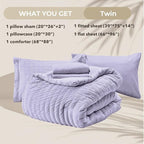 HYMOKEGE Light Purple Twin Comforter Set Seersucker 5 Pieces, All Season Luxury Bed in a Bag for Bedroom, Bedding Set with Comforter, Sheets, Pillowcase & Sham