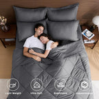 HEVUMYI 7 Pieces Queen Comforter Set, All Season Reversible Bed in a Bag, Ultra Soft Queen Bedding Set with Grey Comforter, Flat Sheet, Fitted Sheet, Pillowcases, Pillow Shams, Dark Grey