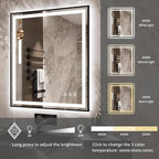 24"x 40" LED Bathroom Mirror with Black Frame, Stepless Dimmable, Anti-Fog, Shatter-Proof, Memory, 3 Colors, LED Vanity Mirror