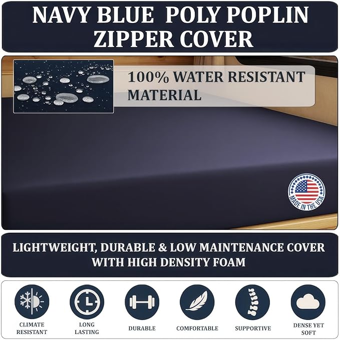Foamma 6” x 30” x 72” Water Resistant RV Bunk Mattress, Firm High Density Foam, Comfortable and Durable Polyester Cover, Truck, Camper, Travel Trailer, Made in USA