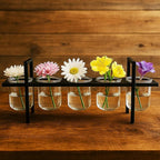 Seraphic 5-Cup Rustic Modern Floating Candle Holder Table Centerpiece Decoration for Dining Room, Kitchen, Patio, Weddings, Metal Iron with Glass Cups, 16" Long
