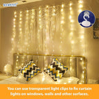HXWEIYE 300LED Fairy Curtain Lights, 9.8x9.8Ft USB Plug-in 8 Modes Christmas String Hanging Lights with Remote for Bedroom Backdrop Wedding Party Indoor Wall Decor, Warm White, Tangle-Free