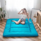 Japanese Floor Mattress Futon Mattress, Thicken Tatami Mat Sleeping Pad Foldable Roll Up Mattress Boys Girls Dormitory Mattress Pad Kids Floor Lounger Bed Couches and Sofas, Turquoise, Twin Size