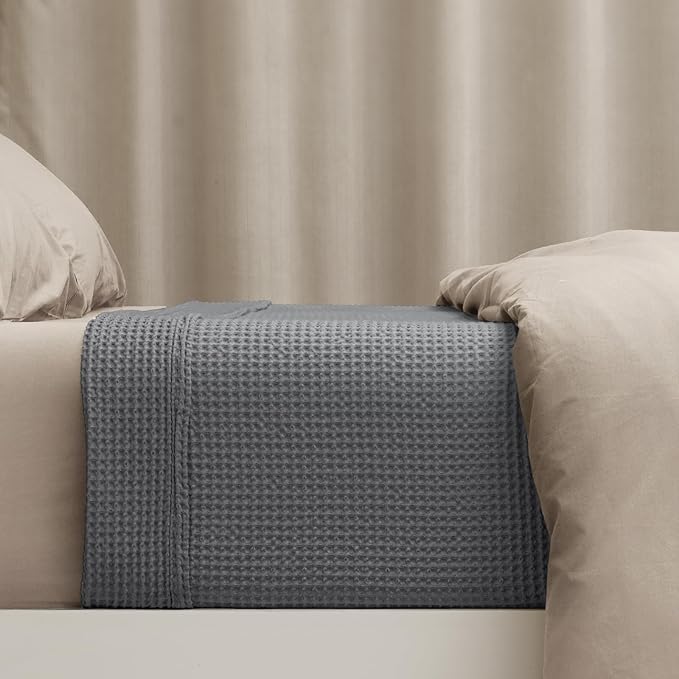 PHF 100% Cotton Waffle Weave Blanket Queen Size for Bed,Snag Proof Lightweight Breathable Moisture-wicking Throw for Couch,Great for Layering in Cold Weather,Machine Washable, Home Decor Gift-Charcoal