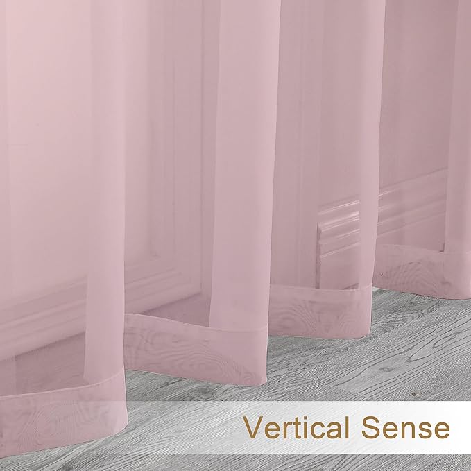 Chyhomenyc Sheer Curtains 24 Inch Length, Small Window Curtains for Bathroom Living Room Basement, Voile Short Rod Pocket Curtain Tiers, 42in Wx 24in L, 2 PCS, Blush Pink