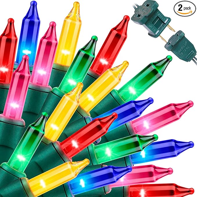LAMPHOME Super-Bright Extendable Multicolor Christmas Lights Decoration 300Lights 63.8ft(2pk of 150L) UL Certified Mini Bulb String Lights for Outdoor Christmas Tree Garden Holiday Party Patio Decor