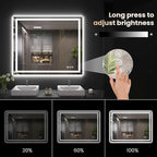 40"X32" LED Bathroom Mirror with Front Lights and Backlit, Anti-Fog, Dimmable, Shatter-Proof Tempered Glass, Lighted Bathroom Vanity Mirror for Wall with 3 Colors, Memory Function
