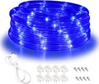 Blue LED Lights, 16ft Rope Lights, Connectable and Flexible Blue Strip Lighting, High Brightness 3528 LEDs with Clear PVC Jacket, Waterproof Weatherproof for Indoor Outdoor Use