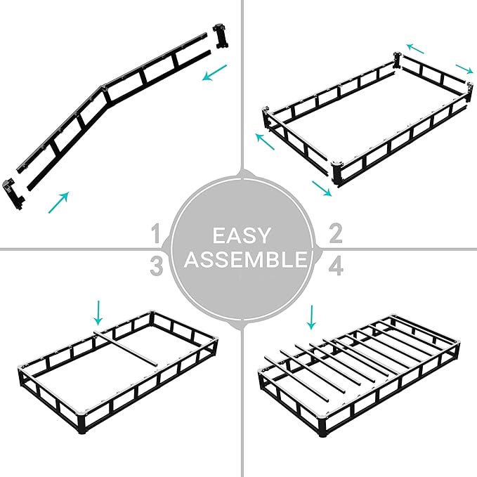 Twin Box Spring - 4 Inch High Profile Box Spring for Twin Bed, Sturdy Metal Frame Mattress Foundation, Easy Assembly, Quiet & Noise-Free