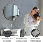 Sweetcrispy Black Round Wall Mirror 24 Inch, Bathroom Mirrors for Over Sink, Circle Mirror for Bathroom, Entryway, Bedroom, Vanity