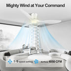 ocioc 52 inch Ceiling Fans with Lights and Remote, Dimmable Ceiling Fans with Reversible Quiet DC Motor, Flush Mount, 3CCT, White Ceiling Fan for Bedroom Living Room Indoor/Outdoor