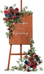 Ling's moment 2pcs Wedding Flowers Garland Artificial Floral Swag Arch Decorations Greenery Arrangements Burgundy & Navy Blue Ceremony Reception Garden Easel Wall Entryway Outdoor NOT Include Sign