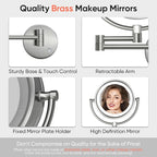 GURUN 8.5 Inch Magnifying Makeup Mirror with 3 Tones Dimmable LED Lights Double Sided Touch Control Vanity Mirror for Bathroom with 10X Magnification M1809DN (Brushed Nickel/10X)