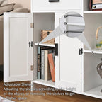 WEENFON Bathroom Cabinet, Floor Storage Cabinet with Doors and Shelves, Coffee Bar Cabinets with Drawer, for Living Room, Bathroom, Kitchen, White