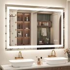 48x 30 LED Lighted Bathroom Mirror, Vanity Mirror with Lights for Wall, Dimmable, Defogger, Shatter-Proof, 3 Colors, ETL Listed (Front + Backlit)