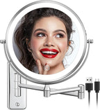 DECLUTTR Rechargeable Wall Mounted Makeup Mirror, 8 Inch 1X/10X Magnifying Mirror with 3 Color Lights, Dimmable LED Lighted Makeup Mirror with Double Sided