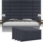 Vänt Upholstered Wall Panels - King/Cal King Size Wall Mounted Headboards - Ribbed Midnight Blue - Twin/King - Set of 4 Panels (Each Individual Panel 39"x11.5")