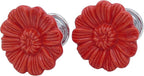 6PCS Vintage Floral Daisy Ceramic Dresser Drawer Knobs Elegant Cabinet Cupboard Door Hardware Pull Handles w/Screws Red