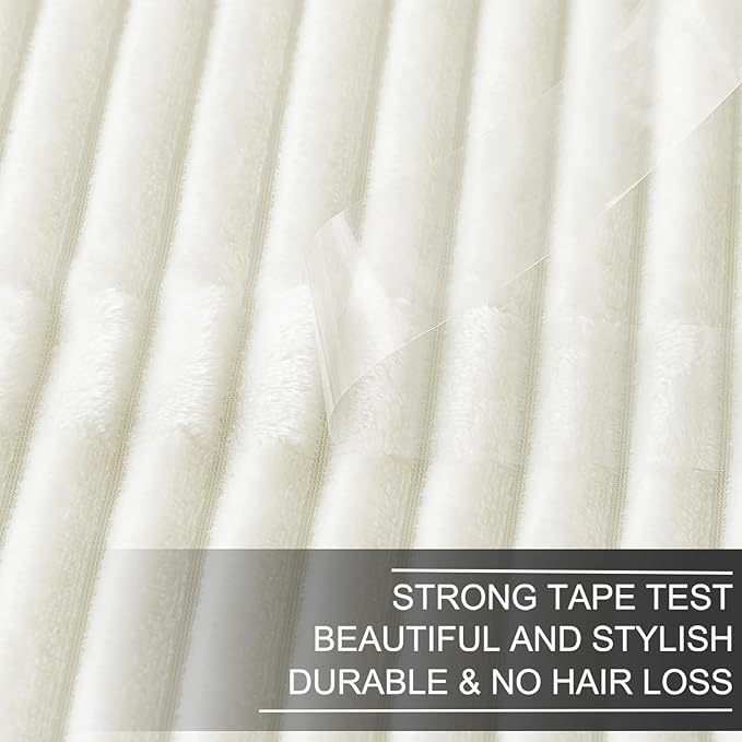 Richave Cuddly Blanket,Premium Lightweight Anti-Static Fluffy Fleece Travel Throw, Blanket with Striped Pattern, 50x60 Inches, Cream