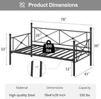 VECELO Twin Daybed Frame, Metal Day Bed with Stylish Headboard, Multifunctional Platform Beds for Bedroom, Living Room, Guest Room, No Boxing Spring Needed, Black