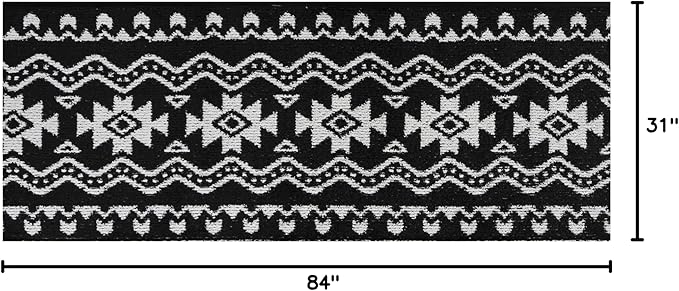 Custom Length Cut to Size Tribal Ethnic Southwestern Inspired Hallway Runner Rug, Non Slip Rubber Backed, 31 inch Wide X Customized Length, Aztec Black, 31 inch X 7 feet