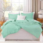 Litanika Comforters Mint Green Full Size, 3 Pieces Lightweight Solid Bedding Set & Collections, All Season Fluffy Bed Set (79x90In Comforter & 2 Pillowcases)