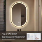 Niccy Oval LED Mirror for Bathroom, 36x24 Front Lit + Backlit Vanity Mirrors with Light Anti-Fog, Shatter-Proof, 3 Colors, Makeup Mirror with Gold Frame (Horizontal/Vertical)