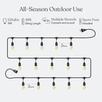 Brightech Ambience Pro Incandescent Outdoor String Lights - Commercial Grade Waterproof Patio Lights with 48 Ft Dimmable Edison Bulbs, Porch String Lights for Patio, Backyard - 15 Bulbs 11W