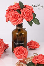 MACTING 30PCS Artificial Rose Flowers Real Touch Coral Red Flowers with Stem Fake Roses for DIY Wedding Bouquet Table Centerpieces Party Holiday Baby Shower Home Spring Mothers Day Decorations