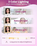 Rechargeable Wall Mounted Makeup Mirror with Lights, 4000mAh Double Sided 1X/10X Magnifying Vanity Mirror with 3 Color Lights, Touch Dimmable, 360° Extension Foldable Arm(Brushed Nickel）