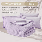 HYMOKEGE Lavender King Size Comforter Set Seersucker 7 Pieces, All Season Luxury Bed in a Bag for Bedroom, Bedding Set with Comforters, Sheets, Pillowcases & Shams