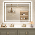 USHOWER LED Bathroom Mirror 48x36 Inch with Lights - Frameless Tempered Glass LED Backlit Lighted Mirror for Bathroom Vanity with Anti-Fog, 3 Colors Dimmable, Memory Function, Wall-Mounted