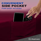 DREAMCARE Full Size Cooling Sheets - 4pcs Set - Soft & Long Lasting 100% Fine Brushed Polyester with Side Pocket - Burgundy