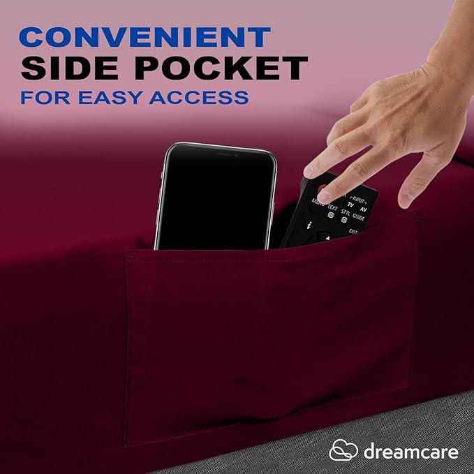 DREAMCARE Twin XL Sheet Sets - 4pc Cooling Sheets XL Twin Sheets - up to 21” Deep Pocket – Hotel Luxury Extra Long Twin XL Bed Sheets 100% Brushed Microfiber with Side Pocket - Burgundy