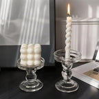 Okllen Set of 6 Glass Candle Holders, Clear Pillar Taper Candlestick Crystal Tealight Candle Holder Stand for Dinner Table, Wedding Centerpieces, Living Room, Home Decor