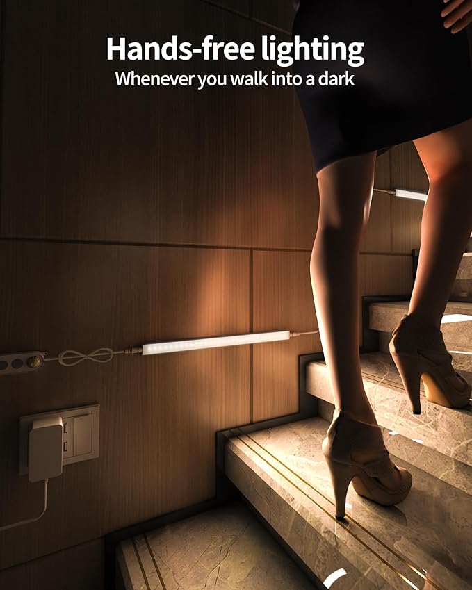 ASOKO Motion Sensor Dimmable Led Under Cabinet Lighting Plug in - 6 Pcs 12 inches Linkable Led Counter Light Bars, Led Closet Light Daylight White 4500K
