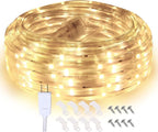 LED Rope Lights, 16.4ft Waterproof Strip Light, 3000K Soft White, Flexible Indoor Outdoor Decorative Lighting for Home Christmas Holiday Garden Patio Party