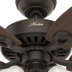 Hunter 52 inch Indoor Ceiling Fan with LED Lights - Bronze Ceiling Fan with Pull Chain, For Bedroom or Living Room, Standard Mount, No Remote, 5 Blades, Includes Bulbs - Builder Plus 53238, New Bronze