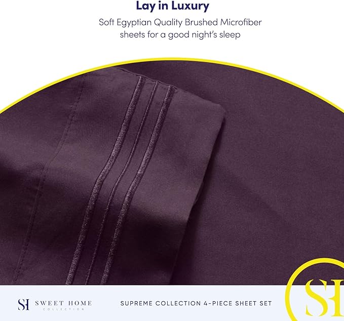 Queen Size Bed Sheets - Breathable Luxury Sheets with Full Elastic & Secure Corner Straps Built In - 1800 Supreme Collection Extra Soft Deep Pocket Bedding Set, Sheet Set, Queen, Purple