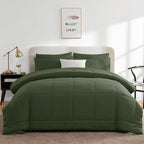 CozyLux King Size Comforter Set Olive Green, 7 Pieces Bed in a Bag, Green Comforter King Size, All Season Bedding Sets with Stitch Quilted Comforter, Flat Sheet, Fitted Sheet, Pillowcases