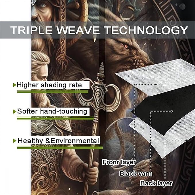Cool Norse Viking Theme Curtains - Fantasy Ancient Symbols Wildlife Wolf Nordic Vikings Thermal Insulated Blackout Curtains - Rod Pocket Window Treatment Drapes for Bedroom 2 Panels 72L x 31.5W