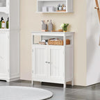 Yaheetech Bathroom Floor Storage Cabinet, Wooden Free Standing Storage Organizer with 2 Doors & Adjustable Shelves, for Living Room Hallway, White